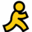 Yellow stick figure with black outline in walking pose, head round, arms bent, legs spread, no facial features or clothing.