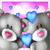 Gray cartoon animals with pink cheeks hold blue hearts against a pink and white background with floating blue hearts.