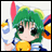 A pixelated anime-style character with green hair and colorful accessories on the left, next to a black background with white text "Anime IM" and signature "cDm" on the right.