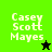 Four display Casey Scott Mayes text with star symbols; top-left green background has black star, bottom-right dark green background has white star