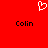 Red background with white pixelated heart symbol above two black text instances of 'Colin' in a sans-serif font.