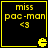 Four identical yellow pixelated icons on black backgrounds with 'miss pac-man' text and a Pac-Man mouth symbol.