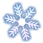 Three static frames of a pixelated blue flower icon with white center and pink accents on gray background.