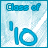 'Class of '10' text in blue with white outline on light blue background, animated variations