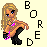 Pixel art buddy icon of a blonde female character with blue eyes wearing an orange top and black pants, standing next to vertical text spelling "BORBE" on a light yellow background.