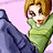 Pixelated cartoon character with brown hair and green sweater on pink background next to green text 'Original Icons .com'