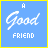 blue square with yellow borders, each containing white text phrases about friendship and support in a handwritten style