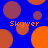 Blue background with scattered orange and brown circles; four instances of orange text reading "Skywer" positioned near the circles.