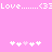 Pixelated pink background with white text reading 'Love.......<3' and two of five heart symbols each, one slightly offset from the other