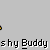 Pixelated character with yellow body and white head in first , transitioning to orange then red heads across while text below reads 'shy Buddy' repeatedly