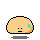 Pixelated character with light brown rounded head, small black eyes, and a single blue tear on the right cheek against gray background.
