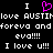 Black background with white pixelated text and a pink heart symbol, repeating phrases about loving 'AUSTIN' and 'eva'.