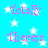 A static image with a bright cyan background filled with white stars, displaying repeated pink text reading 'totally' and 'there's' in a pixelated font.