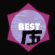Animated icon with pink star-shaped border, purple circular background, white 'BEST' text, and black Japanese character changing across frames.