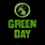 Animated contact sheet showing three frames of a Green Day-themed buddy icon with green text and circular logo on black background.