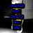 A vertical stack of blue pixelated text blocks on a dark background with a light gray vertical stripe on the right.