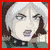 Pixelated animated contact sheet showing three sequential frames of a character with short white hair and dark clothing in varying expressions against a red border.