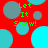 Red background with cyan and gray circles; green text "Let It Snow!" appears in four locations.