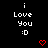 Black background with white text "i Love You :D" repeated in a , red pixelated hearts appear and disappear at specific positions across frames