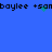 Blue background with repeated black text 'boylee +san' and green pixel clusters shifting position across frames.