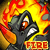 Animated contact sheet of a cartoon character with fiery background and "FIRE" text across six frames showing subtle facial expression changes.