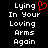 A static contact sheet of two identical pixel art frames showing white text on a black background with a red heart symbol replacing the 'o' in 'Loving'.
