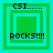 Four green and cyan square frames with "CSI" text top-left, "ROCKS!!!" bottom-center; central squares change from nested layers to single small square across observations.