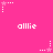 Pixelated pink background with repeated white text 'allie' and star-shaped icons with dotted lines.