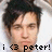 A pixelated image of a person with dark hair and light skin, with text below reading 'i <3 peter! i <3 peter!' in black block letters.