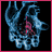 Animated contact sheet of a 48x48 pixel buddy icon showing sequential frames with glowing blue text and a hand gesture, transitioning from a stylized hand to full text reveal on black background.