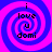 Four identical spiral-patterned icons with blue and pink hues display the text "i love u domi" in black pixelated font.