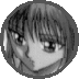 Two circular grayscale anime-style character portraits side-by-side, each with distinct hair and facial features.