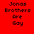 Four pixelated text in red, purple, blue, and dark purple backgrounds display "Jonas Brothers Are Gay" with black lettering