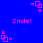 Blue background with pink pixelated text and geometric shapes in motion.