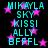Cyan text labels on black background with pink stars, arranged in repeating vertical
