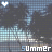 Pixelated animated icon shows 'Summer' text over a blue-toned landscape with dark trees, featuring three white heart shapes that appear and disappear in sequence.