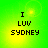 Green background with yellow gradient center displaying 'I LUV SYDNEY' in black pixelated text across four