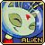 Pixelated alien head with green eyes and red nose, blue background with yellow streaks, 'ALIEN' text below in yellow block letters.