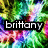 Pixelated image with vibrant multicolored background and black rectangular text box containing white lowercase 'brittany' text.
