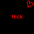 Red pixelated heart symbol above two instances of the word 'Nick' in red text on a black background.