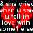 Red broken heart shape overlaid on white pixelated text reading 'she cried when u said u fell in love with some else' against black background.