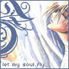 Animated icon shows a character with light brown hair and closed eyes, wearing a white robe, with 'let my soul fly' text at bottom.
