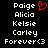 A static pixel art image displays two identical vertical of white text on a black background, with a red heart symbol above the first name in the left