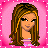 A 5x5 contact sheet of a pixel art animated buddy icon featuring a cartoon woman with long brown hair and pink highlights, displayed across multiple frames showing size variations and text labels.