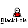 Animated contact sheet of a pixel art character with red body and white head interacting with black splatter effects, labeled "Black Hole" across all frames on gray background.