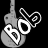 A 4-frame contact sheet of a grayscale animated buddy icon featuring the text "BOB" in white outlined letters on gray guitar shapes against a black background, with frame-to-frame variations in letter positioning and outline thickness.
