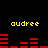 Yellow text 'audree' appears above red horizontal bars on a black background, with two identical frames showing different bar patterns.