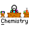 Animated chemistry-themed buddy icon showing a cartoon character at a lab bench with changing reactions, displayed as 16 sequential frames in a contact sheet layout.