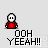 Pixel art animation of a red character with white face and blue ice-like figure, displaying 'OOH YEEAH!!' text in multiple with changing background elements
