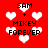 Red background with white pixelated hearts and black text reading "SAM + MIKEY FOREVER" in two , displayed in a